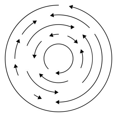 Dairesel, okları ters yönde daire içine al.