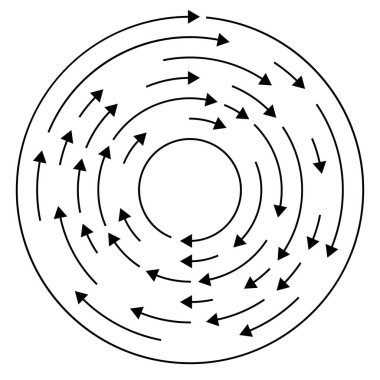 Renkli dairesel, oklu eşmerkezli çemberler. Radikal, yayılan ok çizgileri. Girdaplar, girdaplar, girdaplar, girdaplar, girdaplar, girdaplar ve girdaplar..