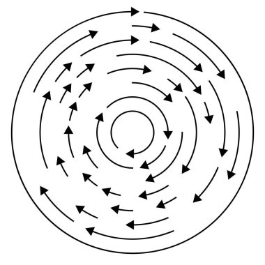 Renkli dairesel, oklu eşmerkezli çemberler. Radikal, yayılan ok çizgileri. Girdaplar, girdaplar, girdaplar, girdaplar, girdaplar, girdaplar ve girdaplar..