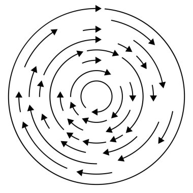 Renkli dairesel, oklu eşmerkezli çemberler. Radikal, yayılan ok çizgileri. Girdaplar, girdaplar, girdaplar, girdaplar, girdaplar, girdaplar ve girdaplar..