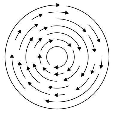 Renkli dairesel, oklu eşmerkezli çemberler. Radikal, yayılan ok çizgileri. Girdaplar, girdaplar, girdaplar, girdaplar, girdaplar, girdaplar ve girdaplar..