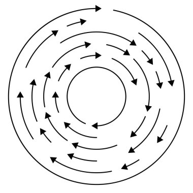 Renkli dairesel, oklu eşmerkezli çemberler. Radikal, yayılan ok çizgileri. Girdaplar, girdaplar, girdaplar, girdaplar, girdaplar, girdaplar ve girdaplar..