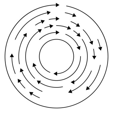 Renkli dairesel, oklu eşmerkezli çemberler. Radikal, yayılan ok çizgileri. Girdaplar, girdaplar, girdaplar, girdaplar, girdaplar, girdaplar ve girdaplar..