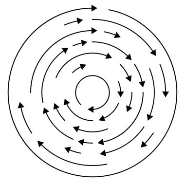 Renkli dairesel, oklu eşmerkezli çemberler. Radikal, yayılan ok çizgileri. Girdaplar, girdaplar, girdaplar, girdaplar, girdaplar, girdaplar ve girdaplar..