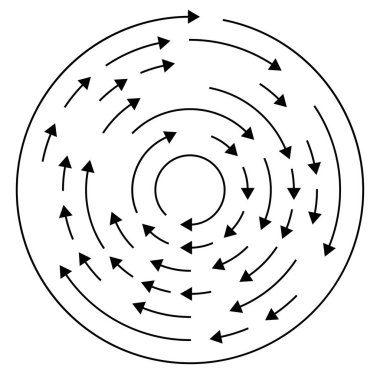 Renkli dairesel, oklu eşmerkezli çemberler. Radikal, yayılan ok çizgileri. Girdaplar, girdaplar, girdaplar, girdaplar, girdaplar, girdaplar ve girdaplar..