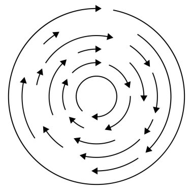 Renkli dairesel, oklu eşmerkezli çemberler. Radikal, yayılan ok çizgileri. Girdaplar, girdaplar, girdaplar, girdaplar, girdaplar, girdaplar ve girdaplar..