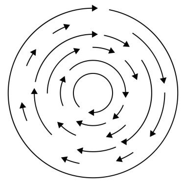 Renkli dairesel, oklu eşmerkezli çemberler. Radikal, yayılan ok çizgileri. Girdaplar, girdaplar, girdaplar, girdaplar, girdaplar, girdaplar ve girdaplar..