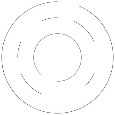 Dairesel, yoğunlaştırılmış çemberler, halkalar. Soyut geometrik çember. Döndür, döndür, döndür. Rastgele döndürme çemberleri stok vektör illüstrasyonu, kırpma sanatı grafikleri.