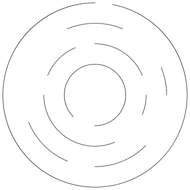 Dairesel, yoğunlaştırılmış çemberler, halkalar. Soyut geometrik çember. Döndür, döndür, döndür. Rastgele döndürme çemberleri stok vektör illüstrasyonu, kırpma sanatı grafikleri.