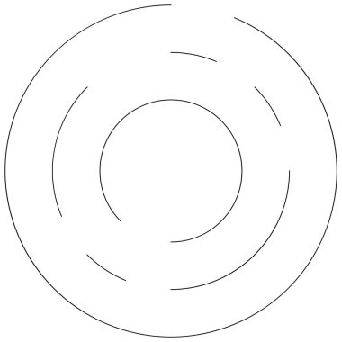 Dairesel, yoğunlaştırılmış çemberler, halkalar. Soyut geometrik çember. Döndür, döndür, döndür. Rastgele döndürme çemberleri stok vektör illüstrasyonu, kırpma sanatı grafikleri.
