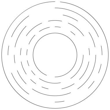 Dairesel, yoğunlaştırılmış çemberler, halkalar. Soyut geometrik çember. Döndür, döndür, döndür. Rastgele döndürme çemberleri stok vektör illüstrasyonu, kırpma sanatı grafikleri.