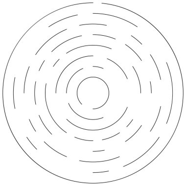 Dairesel, yoğunlaştırılmış çemberler, halkalar. Soyut geometrik çember. Döndür, döndür, döndür. Rastgele döndürme çemberleri stok vektör illüstrasyonu, kırpma sanatı grafikleri.