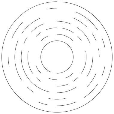 Dairesel, yoğunlaştırılmış çemberler, halkalar. Soyut geometrik çember. Döndür, döndür, döndür. Rastgele döndürme çemberleri stok vektör illüstrasyonu, kırpma sanatı grafikleri.