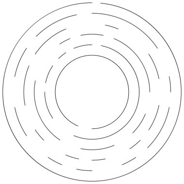 Dairesel, yoğunlaştırılmış çemberler, halkalar. Soyut geometrik çember. Döndür, döndür, döndür. Rastgele döndürme çemberleri stok vektör illüstrasyonu, kırpma sanatı grafikleri.