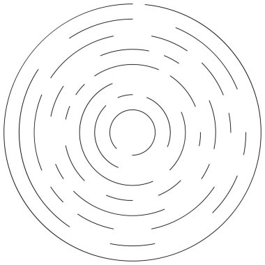 Dairesel, yoğunlaştırılmış çemberler, halkalar. Soyut geometrik çember. Döndür, döndür, döndür. Rastgele döndürme çemberleri stok vektör illüstrasyonu, kırpma sanatı grafikleri.