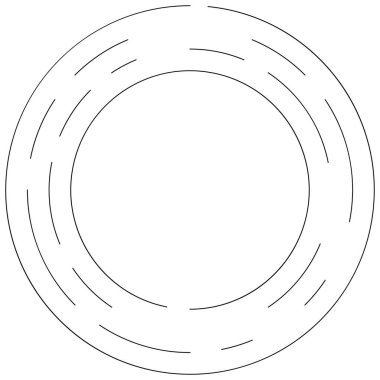 Dairesel, yoğunlaştırılmış çemberler, halkalar. Soyut geometrik çember. Döndür, döndür, döndür. Rastgele döndürme çemberleri stok vektör illüstrasyonu, kırpma sanatı grafikleri.