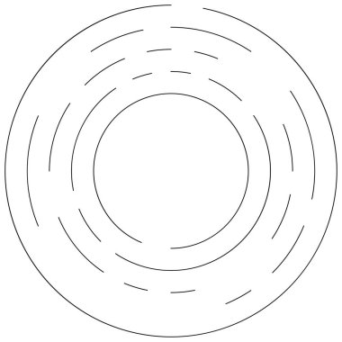 Dairesel, yoğunlaştırılmış çemberler, halkalar. Soyut geometrik çember. Döndür, döndür, döndür. Rastgele döndürme çemberleri stok vektör illüstrasyonu, kırpma sanatı grafikleri.