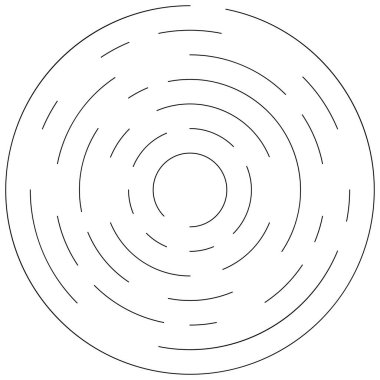 Dairesel, yoğunlaştırılmış çemberler, halkalar. Soyut geometrik çember. Döndür, döndür, döndür. Rastgele döndürme çemberleri stok vektör illüstrasyonu, kırpma sanatı grafikleri.