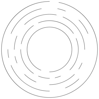 Dairesel, yoğunlaştırılmış çemberler, halkalar. Soyut geometrik çember. Döndür, döndür, döndür. Rastgele döndürme çemberleri stok vektör illüstrasyonu, kırpma sanatı grafikleri.