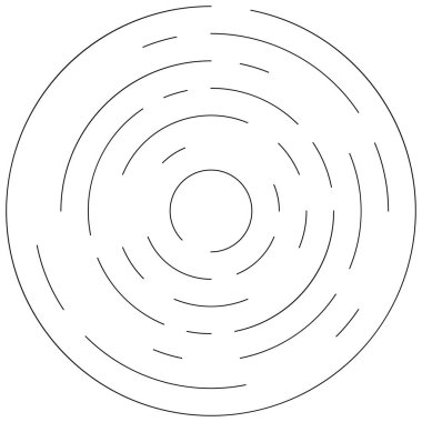 Dairesel, yoğunlaştırılmış çemberler, halkalar. Soyut geometrik çember. Döndür, döndür, döndür. Rastgele döndürme çemberleri stok vektör illüstrasyonu, kırpma sanatı grafikleri.