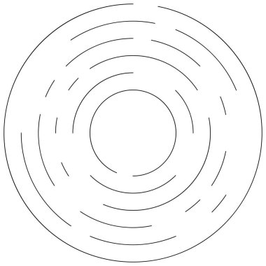 Dairesel, yoğunlaştırılmış çemberler, halkalar. Soyut geometrik çember. Döndür, döndür, döndür. Rastgele döndürme çemberleri stok vektör illüstrasyonu, kırpma sanatı grafikleri.
