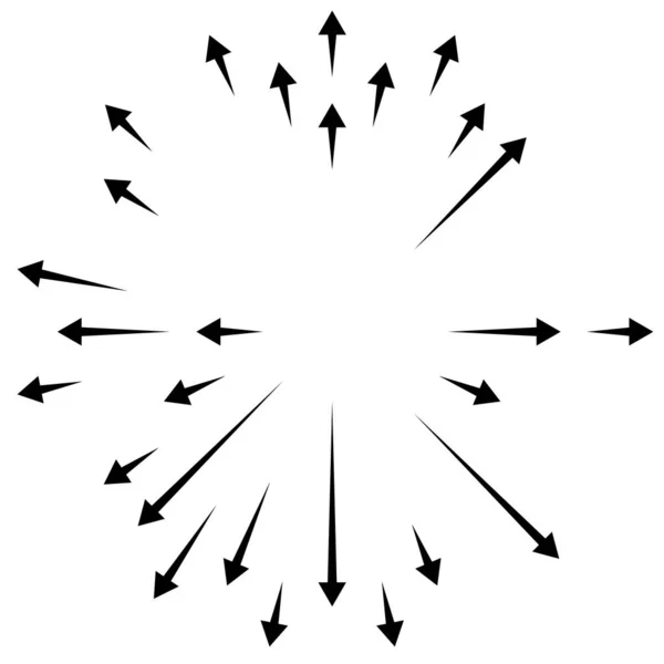 Strzałki Skierowane Zewnątrz Radialne Promieniujące Strzałki — Wektor stockowy