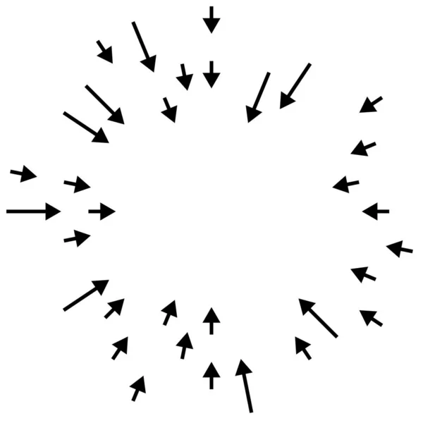 Frecce Rivolte Verso Interno Radiali Frecce Radianti Puntatori — Vettoriale Stock