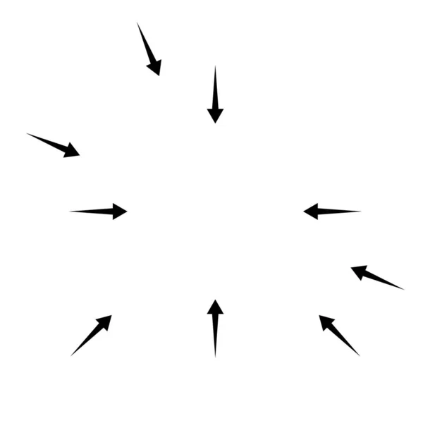 Setas Apontando Para Dentro Radial Irradiando Setas Ponteiros —  Vetores de Stock