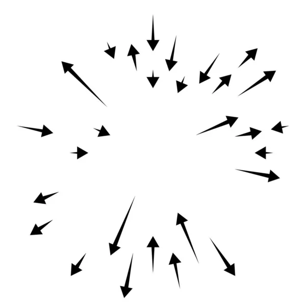 Flechas Radiales Radiantes Punteros Dirección Opuesta Para Mezcla Divergen Conceptos — Vector de stock