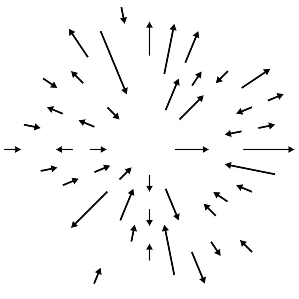 Flechas Radiales Radiantes Punteros Dirección Opuesta Para Mezcla Divergen Conceptos — Vector de stock