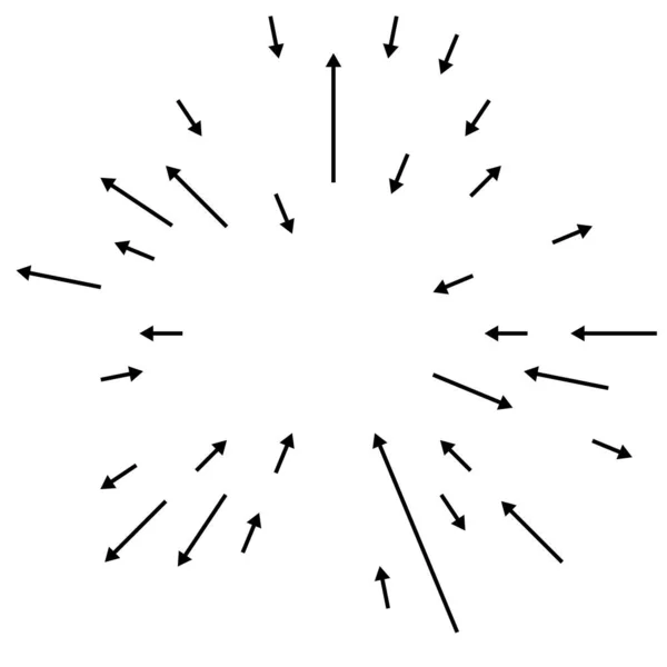 Radial Irradiando Setas Ponteiros Direção Oposta Para Mistura Divergir Conceitos — Vetor de Stock