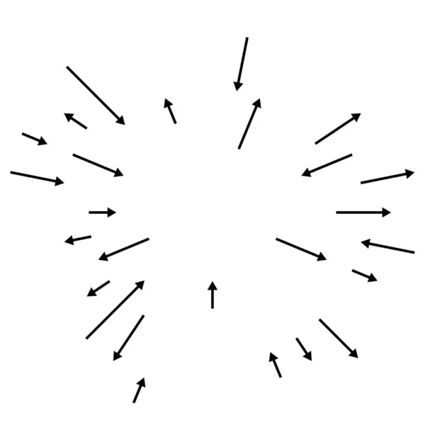 Flechas Radiales Radiantes Punteros Dirección Opuesta Para Mezcla Divergen Conceptos — Archivo Imágenes Vectoriales