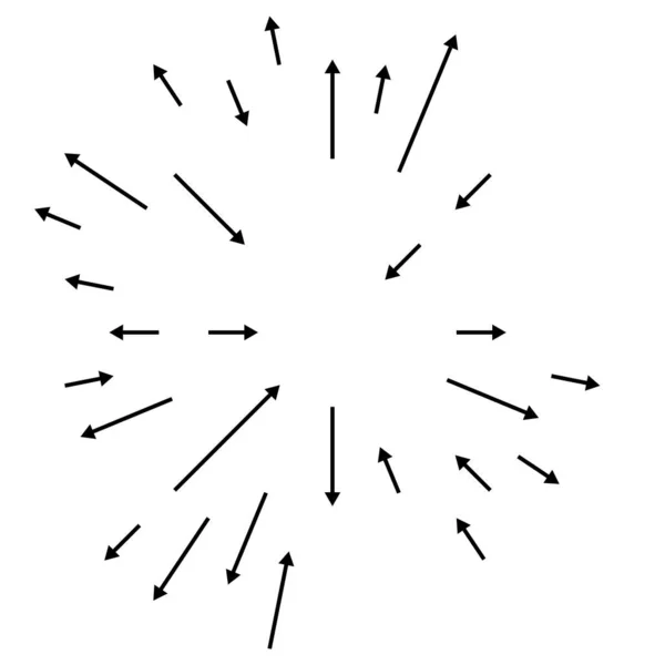 Radial Irradiando Setas Ponteiros Direção Oposta Para Mistura Divergir Conceitos — Vetor de Stock