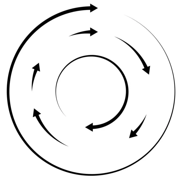 色彩斑斓的圆形 同心圆 有箭头的分段圆圈 辐射箭头线 螺旋形和螺旋形的鱼群矢量图解 剪贴画 — 图库矢量图片