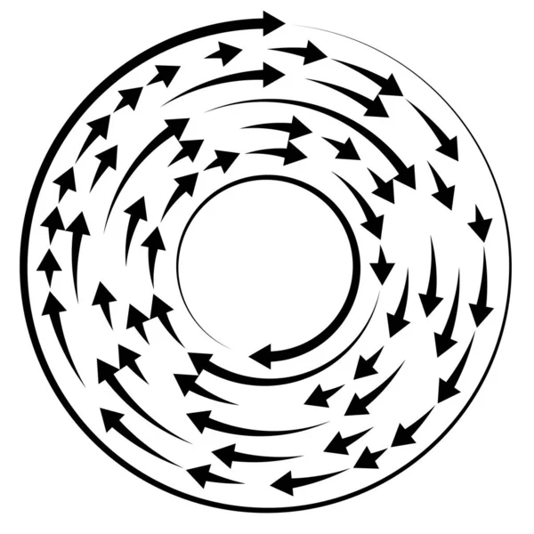 다채롭고 동심원 동심원을 그리고 있습니다 레이디얼 라디에이터 화살표 Swirl Twirl — 스톡 벡터