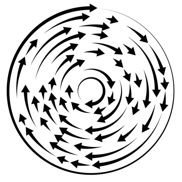 Färgglada Cirkulära Koncentriska Segmenterade Cirklar Med Pilar Radiella Strålande Pillinjer — Stock vektor