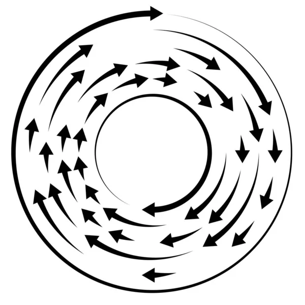 Kleurrijke Ronde Concentrische Gesegmenteerde Cirkels Met Pijlen Stralende Uitstralende Pijllijnen — Stockvector