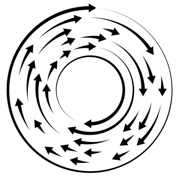 다채롭고 동심원 동심원을 그리고 있습니다 레이디얼 라디에이터 화살표 Swirl Twirl — 스톡 벡터