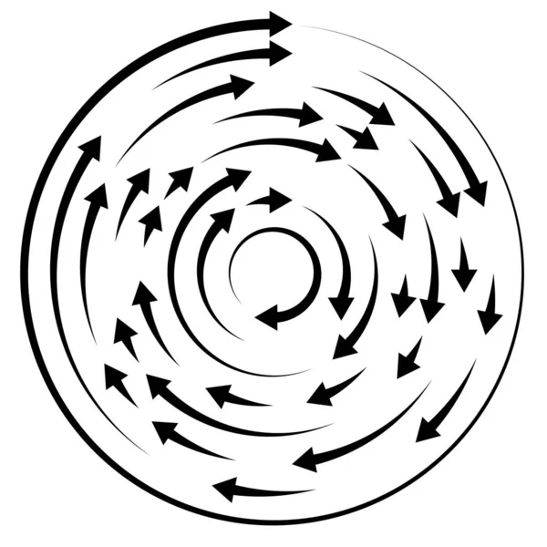 Kolorowe Okrągłe Koncentryczne Segmentowe Koła Strzałkami Radialne Promieniujące Linie Strzałek — Wektor stockowy