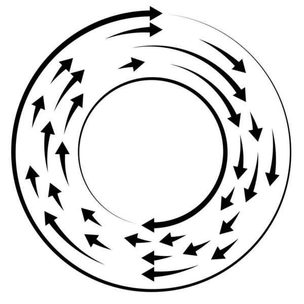 Kleurrijke Ronde Concentrische Gesegmenteerde Cirkels Met Pijlen Stralende Uitstralende Pijllijnen — Stockvector