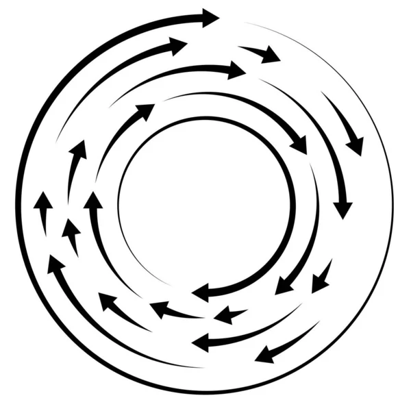 다채롭고 동심원 동심원을 그리고 있습니다 레이디얼 라디에이터 화살표 Swirl Twirl — 스톡 벡터