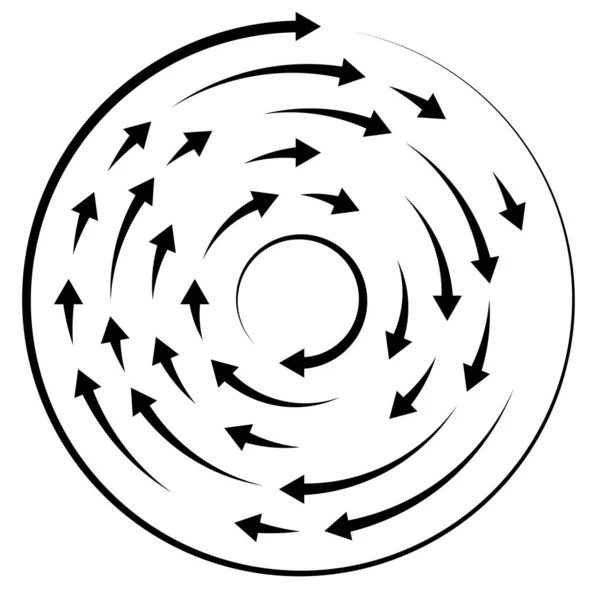 다채롭고 동심원 동심원을 그리고 있습니다 레이디얼 라디에이터 화살표 Swirl Twirl — 스톡 벡터