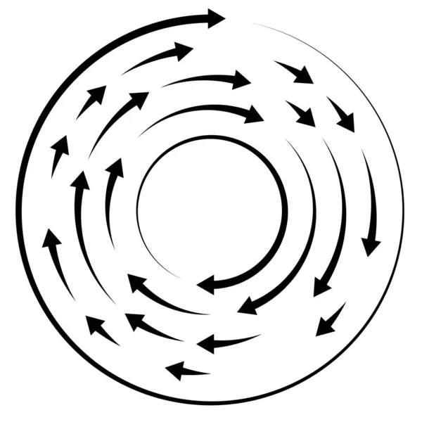 다채롭고 동심원 동심원을 그리고 있습니다 레이디얼 라디에이터 화살표 Swirl Twirl — 스톡 벡터