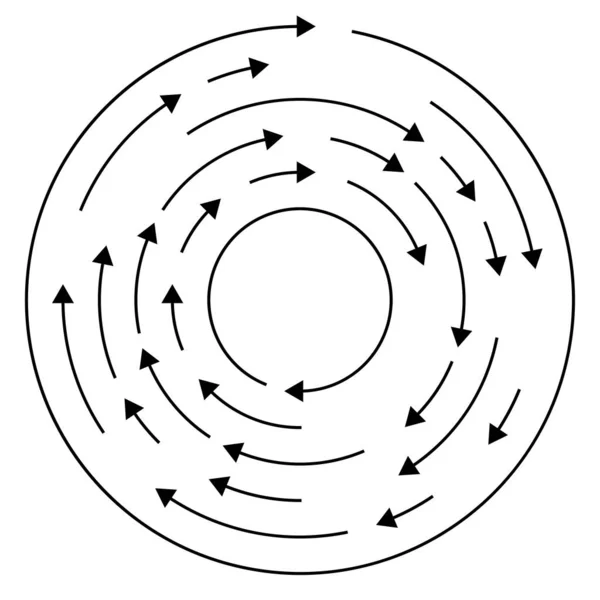 カラフルな円形 矢印と同心円状のセグメント化された円 放射線 放射線矢印線 渦の形の株式ベクトルのイラスト クリップアートグラフィック — ストックベクタ