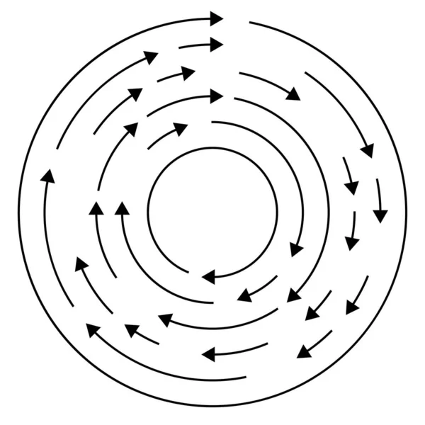 カラフルな円形 矢印と同心円状のセグメント化された円 放射線 放射線矢印線 渦の形の株式ベクトルのイラスト クリップアートグラフィック — ストックベクタ