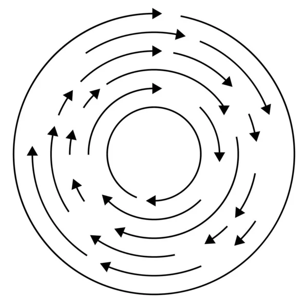 カラフルな円形 矢印と同心円状のセグメント化された円 放射線 放射線矢印線 渦の形の株式ベクトルのイラスト クリップアートグラフィック — ストックベクタ