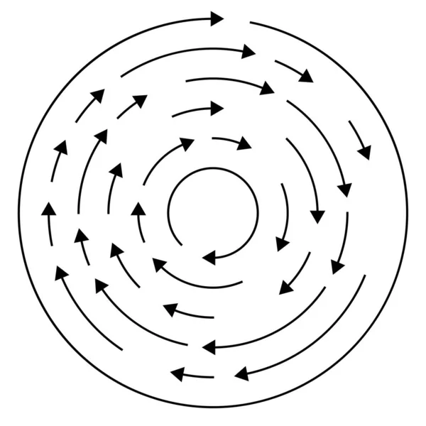 カラフルな円形 矢印と同心円状のセグメント化された円 放射線 放射線矢印線 渦の形の株式ベクトルのイラスト クリップアートグラフィック — ストックベクタ