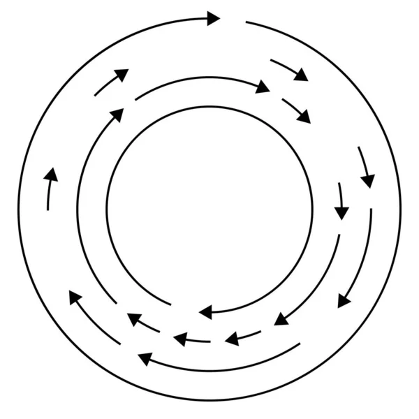 カラフルな円形 矢印と同心円状のセグメント化された円 放射線 放射線矢印線 渦の形の株式ベクトルのイラスト クリップアートグラフィック — ストックベクタ
