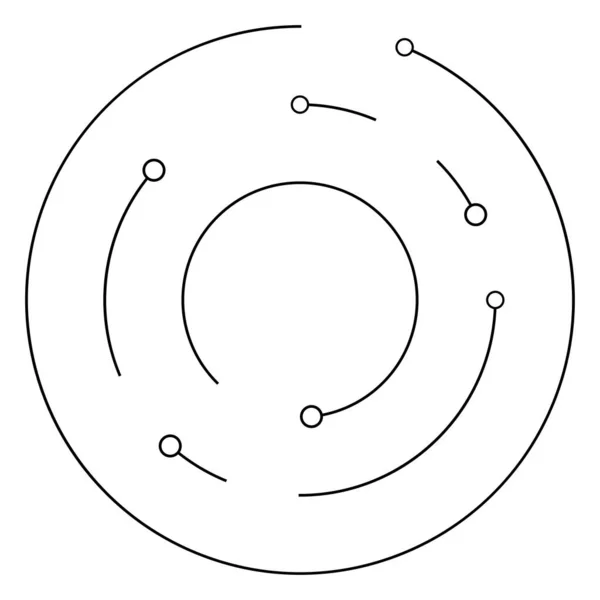 Linee Circolari Concentriche Cerchi Segmentati Con Nodi Punti Nodali — Vettoriale Stock