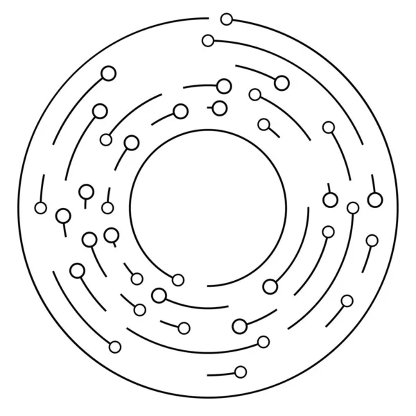 Круговые Концентрические Линии Сегментированные Окружности Узлами Узловыми Точками — стоковый вектор